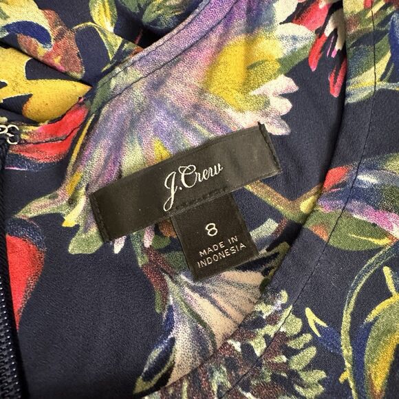 J Crew Genova Long Sleeve Flouncy Hem Dress Painted Floral Size 8 - Picture 8 of 9
